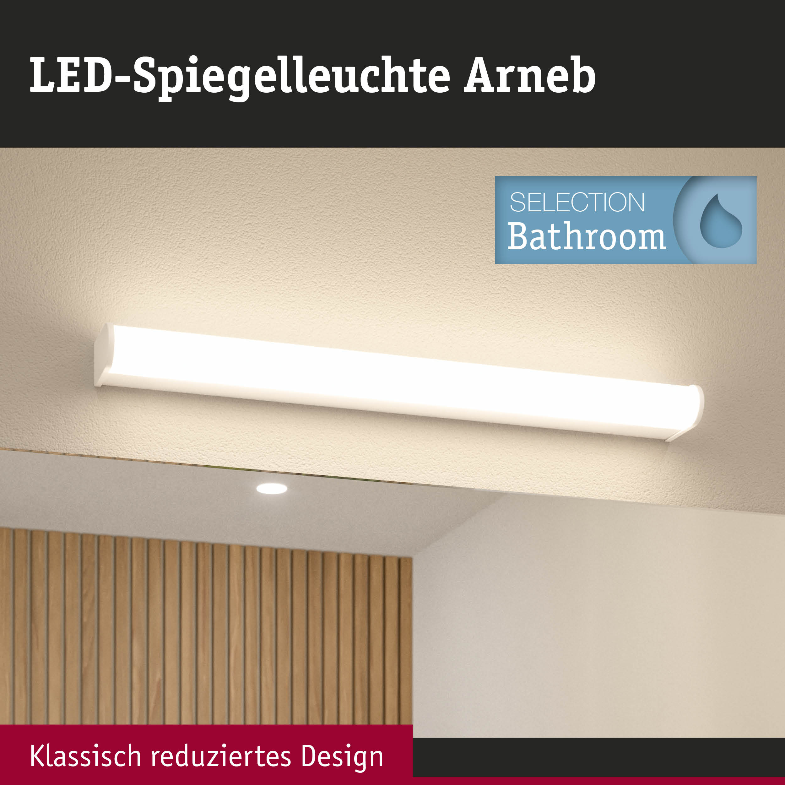 LED-Spiegelleuchte Arneb in Weiß mit klassisch reduziertem Design für Badezimmerbeleuchtung