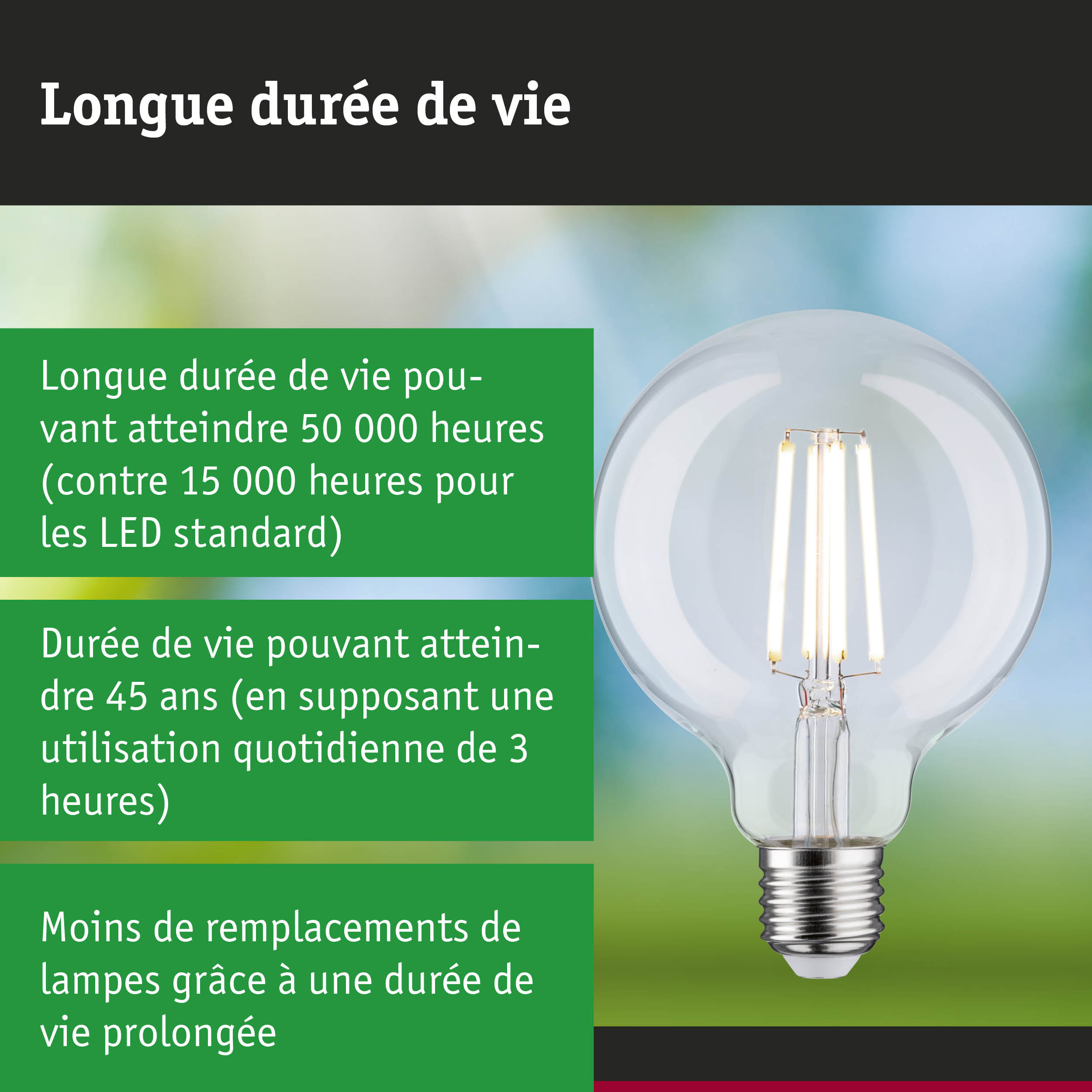 Ampoule LED avec durée de vie 3,5 fois plus longue qu’une lampe traditionnelle, éclairage économique
