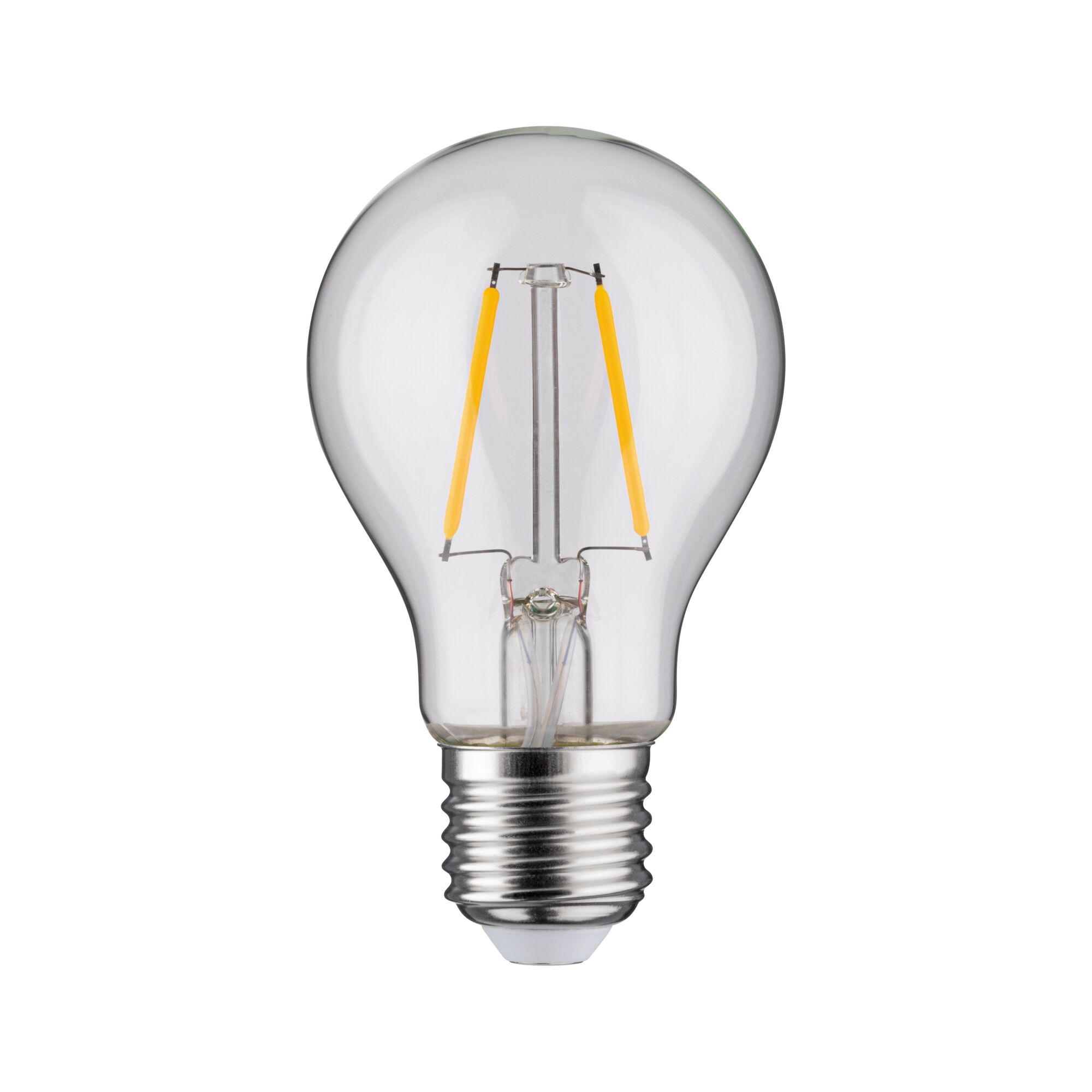 Klassische LED-Glühbirne mit transparentem Glas und silberner Fassung für energiesparende Beleuchtung