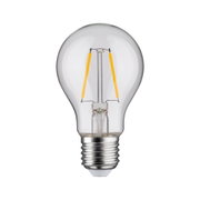 Klassische LED-Glühbirne mit transparentem Glas und silberner Fassung für energiesparende Beleuchtung