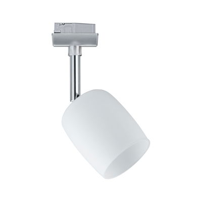 Moderne witte glazen kap op chromen metalen spots voor railsystemen, LED-verlichting