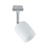 Moderne witte glazen kap op chromen metalen spots voor railsystemen, LED-verlichting