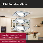 Vierkante LED-inbouwspot Nova van geborsteld aluminium, geschikt voor moderne keukenverlichting