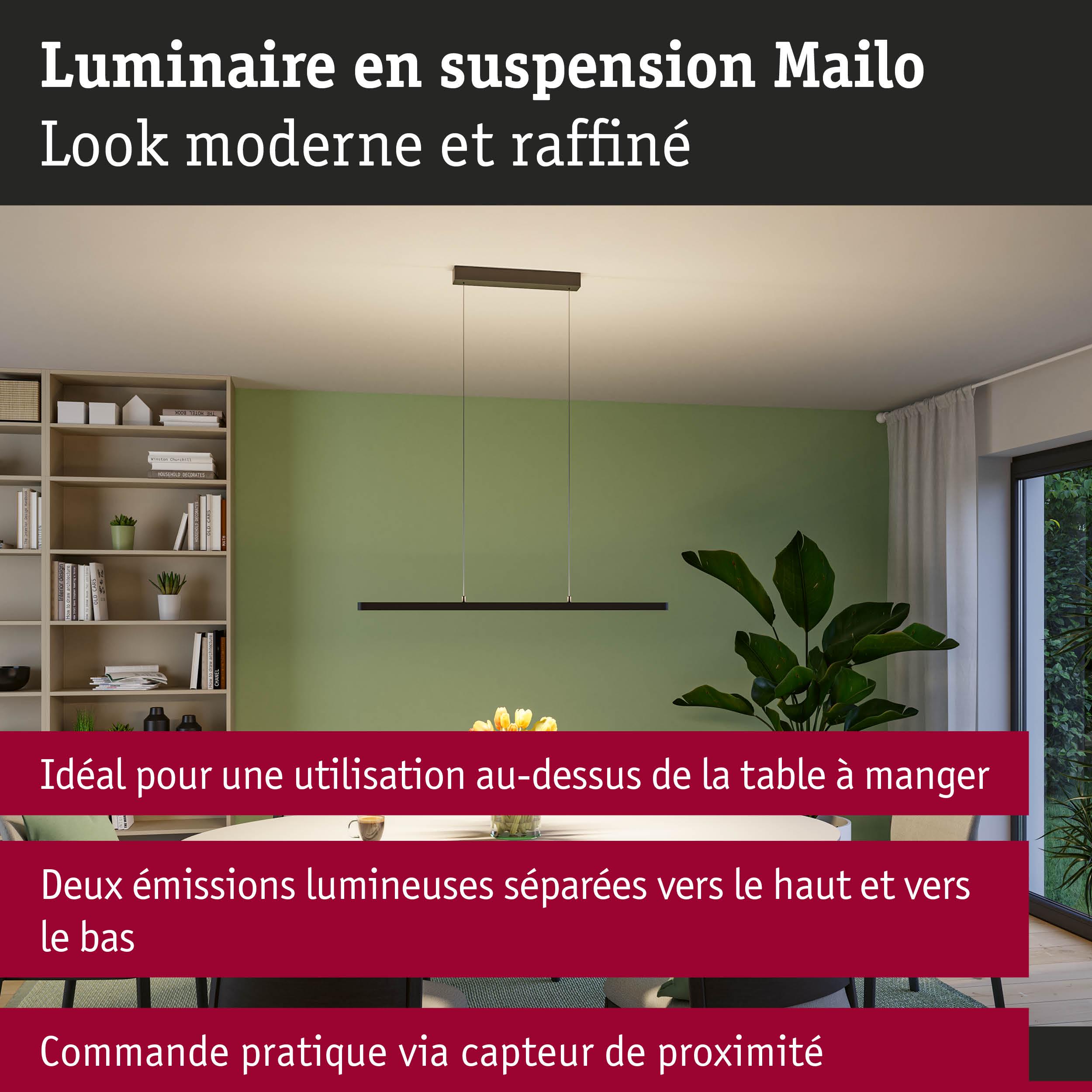 Luminaire suspendu Mailo noir moderne en métal au-dessus de la table à manger avec capteur de proximité