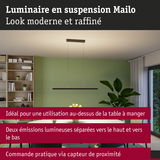 Luminaire suspendu Mailo noir moderne en métal au-dessus de la table à manger avec capteur de proximité