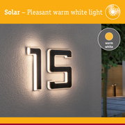 Solar house number 16 with warm white light on grey wall for outdoor and address lighting