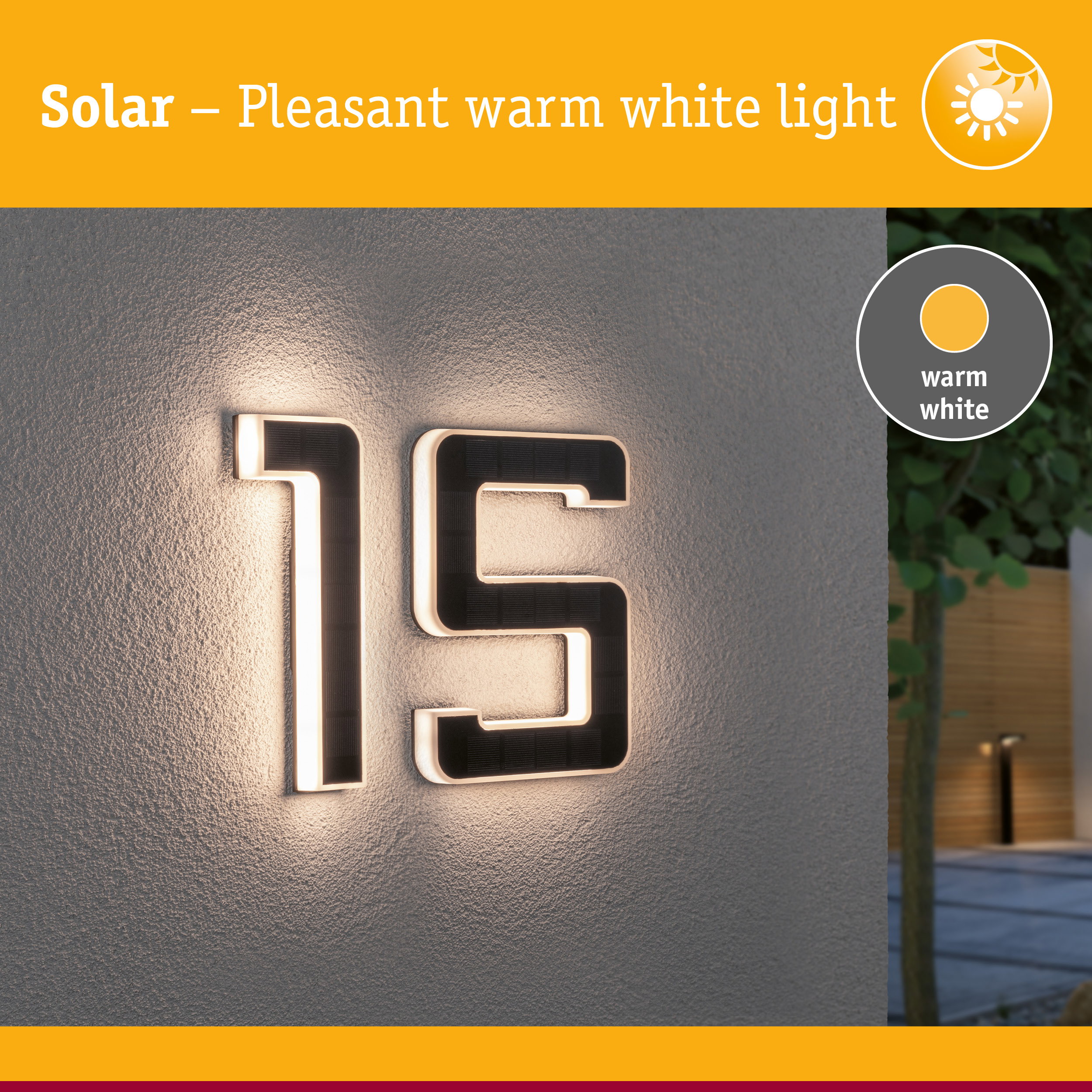 Solar house number 16 with warm white light on grey wall for outdoor and address lighting