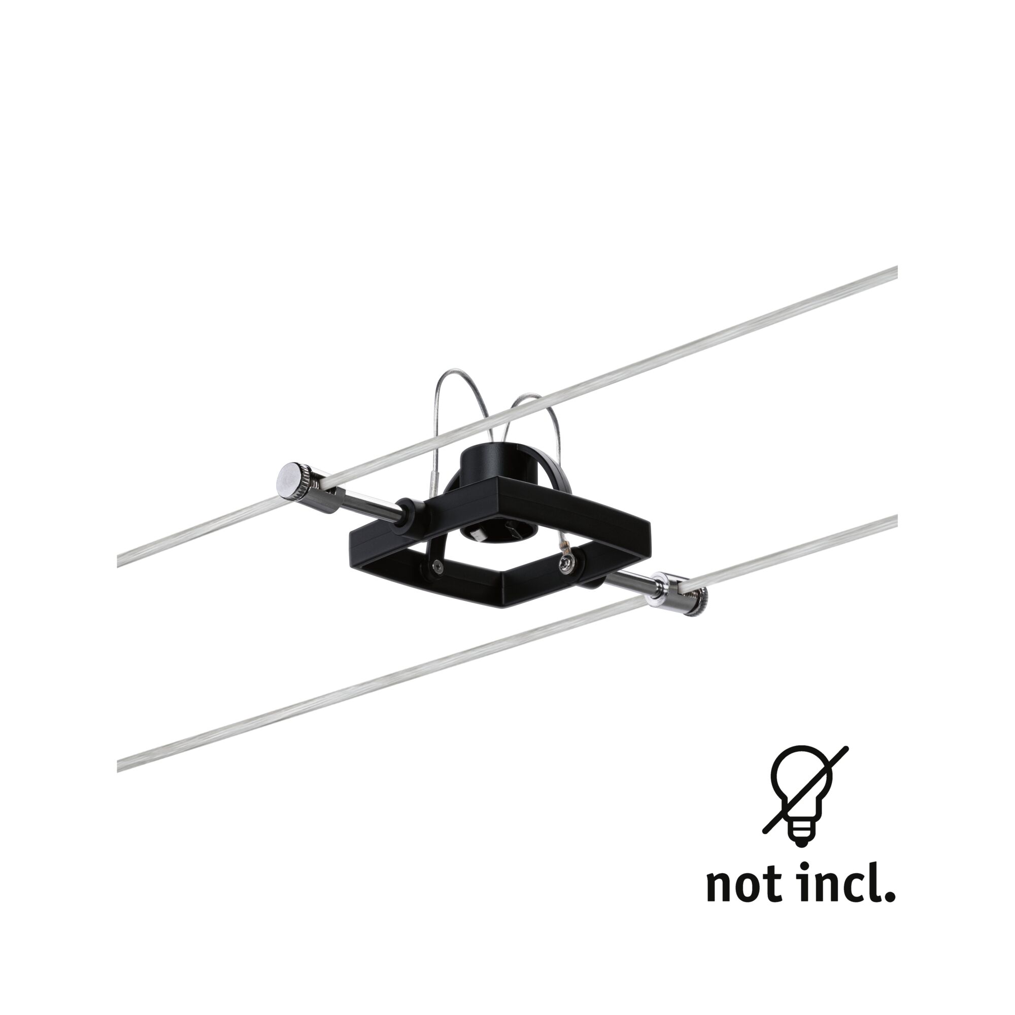 Black square metal cable spotlight with chrome details for modern lighting systems