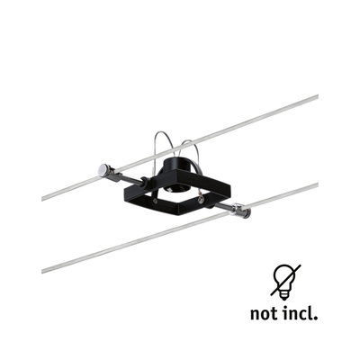 Black square metal cable spotlight with chrome details for modern lighting systems