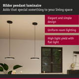 Hildor black pendant luminaire with flat design for uniform room lighting and modern interior