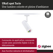 Spot URail Tarie blanc en métal avec lumière colorée et commande Zigbee pour éclairage intelligent