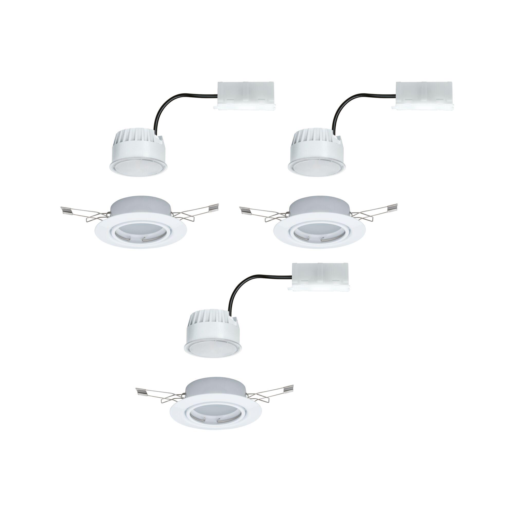 White LED recessed downlights with connector cable and metal springs for ceiling installation, energy-saving lighting