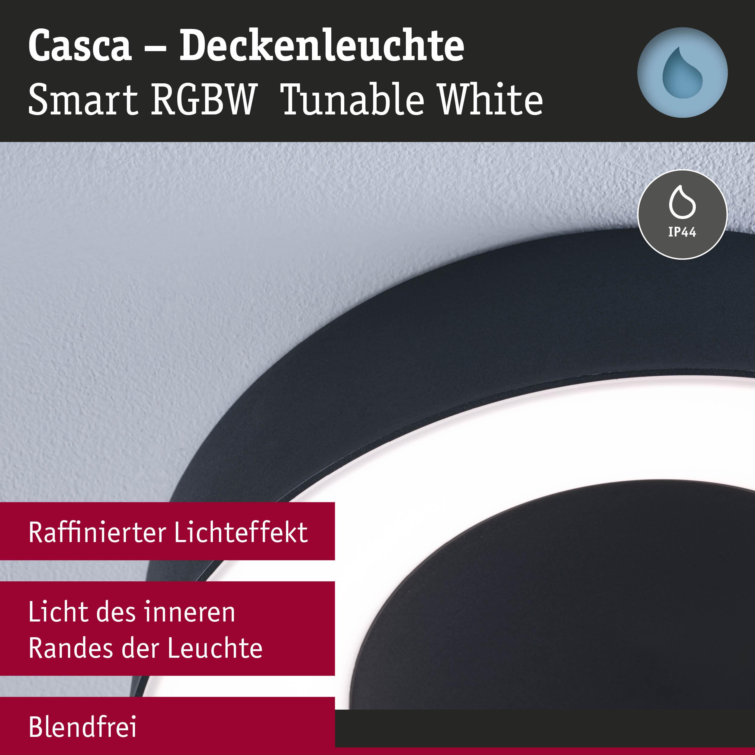 Casca Deckenleuchte in Schwarz mit weißem Licht, smart RGBW und blendfrei für moderne Raumbeleuchtung