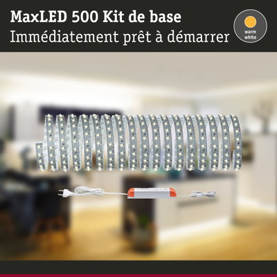 Kit MaxLED 500 bande LED lumière blanc chaud avec alimentation pour éclairage intérieur