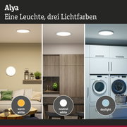Alya Deckenleuchte in Weiß zeigt drei Lichtfarben warmweiß, neutralweiß und tageslicht für Wohnräume