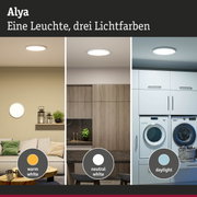 Alya Deckenleuchte in Weiß zeigt drei Lichtfarben warmweiß, neutralweiß und tageslicht für Wohnräume