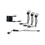 Ensemble de trois projecteurs LED de jardin noirs avec piquets et câble de connexion pour éclairage extérieur