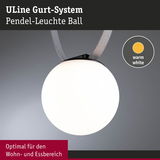 Uline Gurt-System Pendel-Leuchte Ball mit warmweißem Licht, weiße Kugel aus Glas für Wohn- und Essbereich