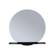 Miroir mural rond avec étagère noire et éclairage LED, accessoire de salle de bain moderne