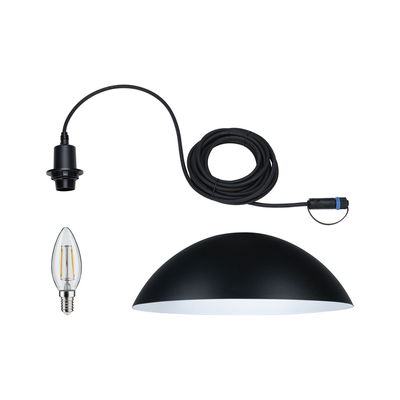 Lampe demi-sphère noire avec câble et ampoule LED pour éclairage intérieur moderne