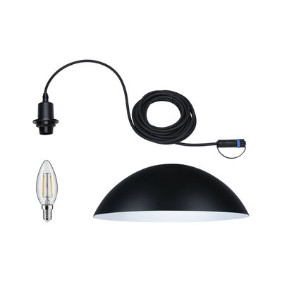 Sort halvkuglelampe med kabel og LED-pære til moderne indendørs belysning