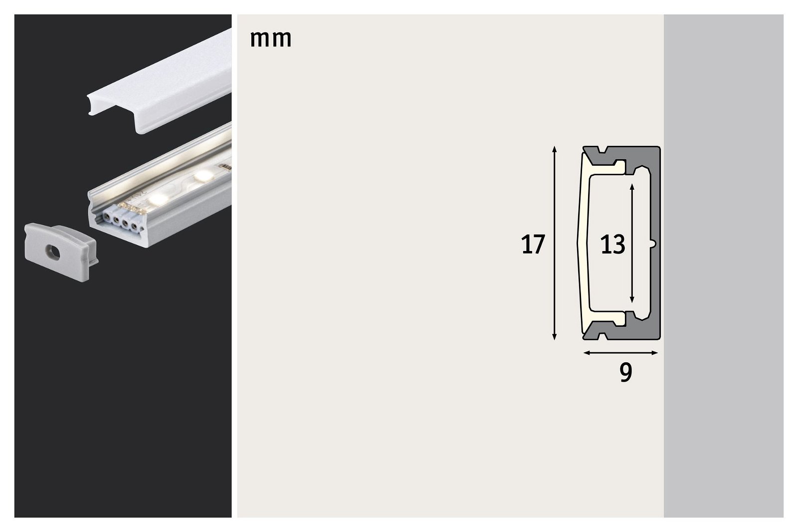 LED Strip profile Base White diffuser 2m Anodised aluminium/Satin