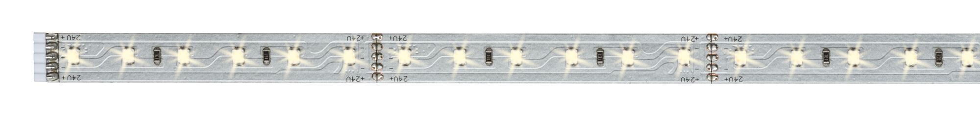 LED-strip met warmwitte LEDs op zilverkleurige printplaat voor flexibele verlichting