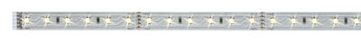 LED strip with warm white LEDs on silver circuit board for flexible lighting solutions