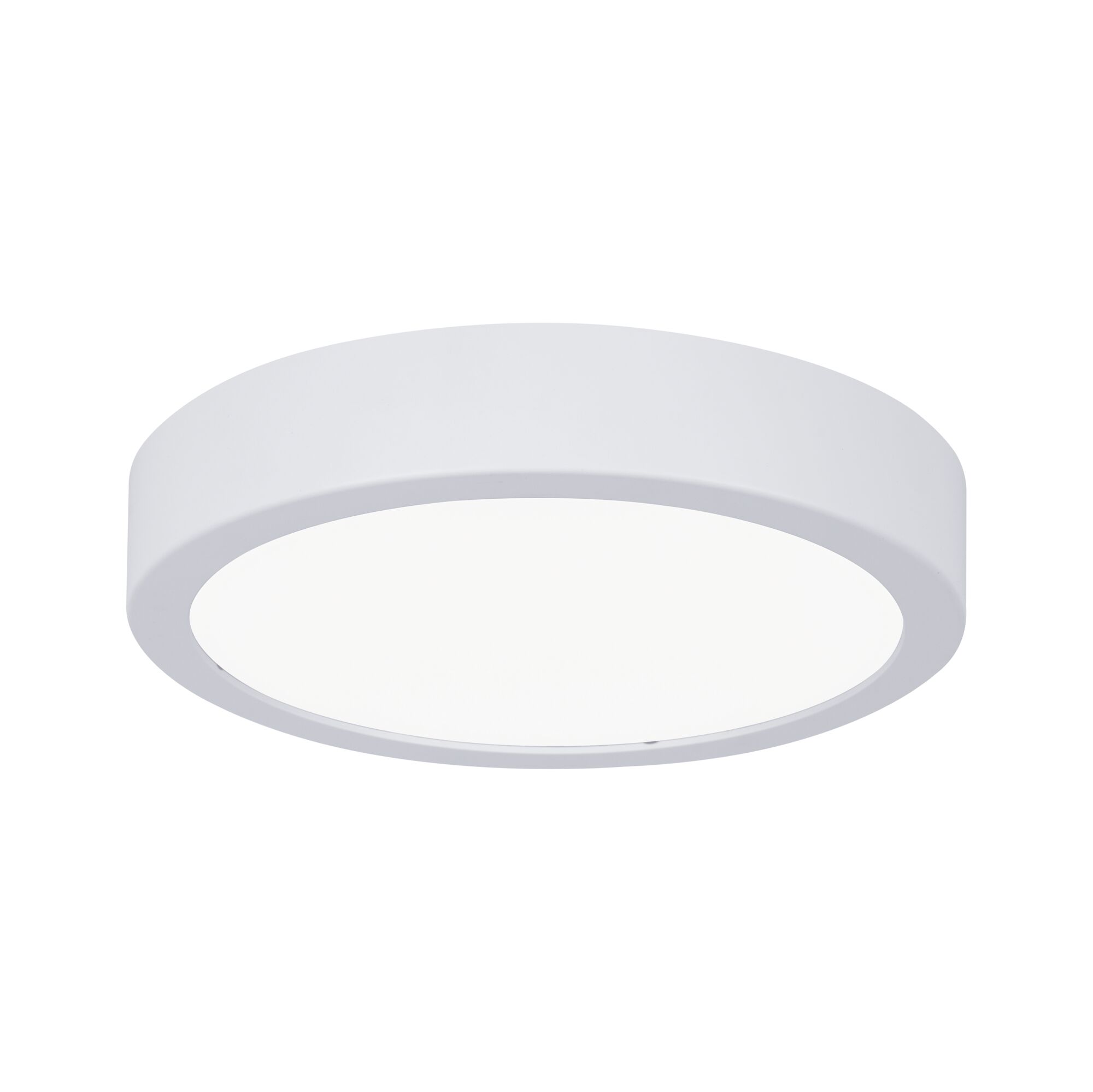 Round white metal LED ceiling light with diffuser cover for modern room lighting