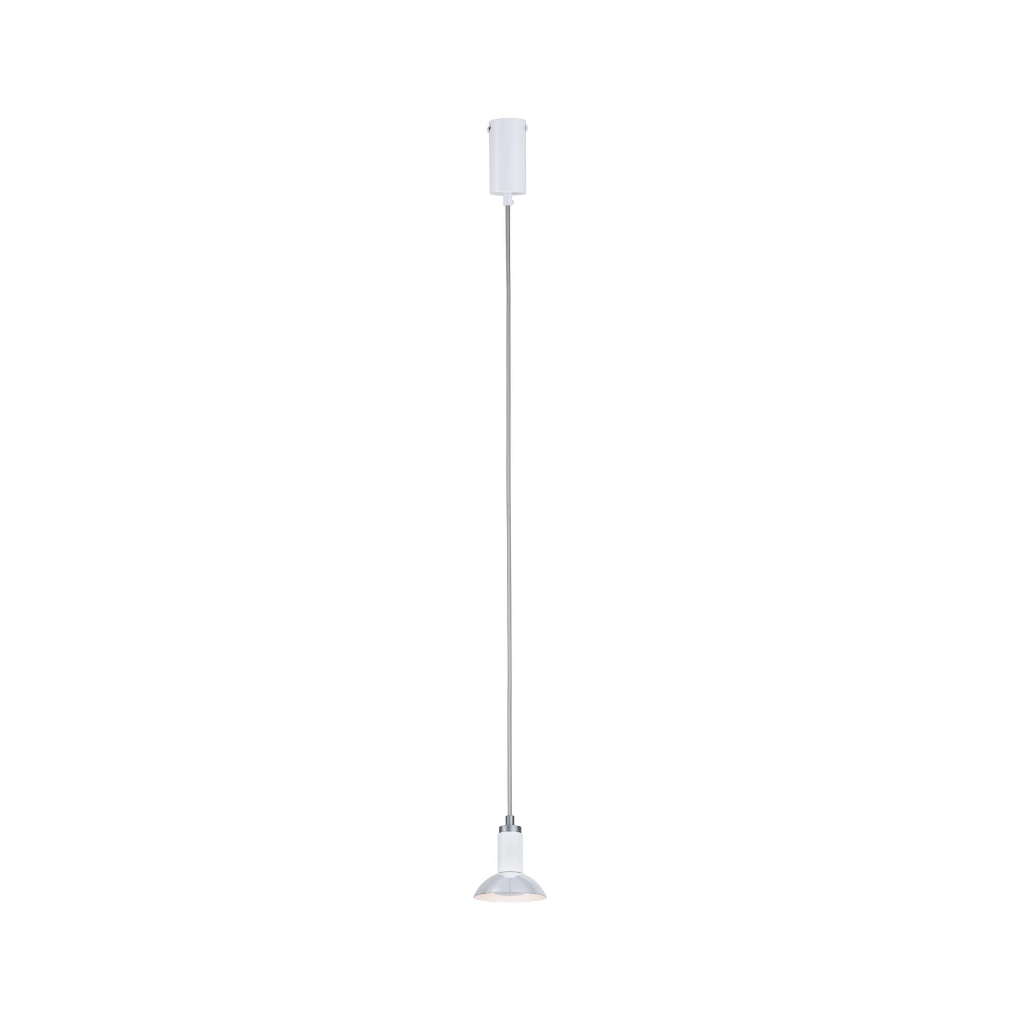 Modern white metal LED pendant light with adjustable cable for living spaces