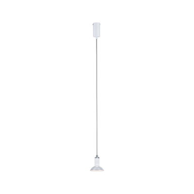 Modern white metal LED pendant light with adjustable cable for living spaces
