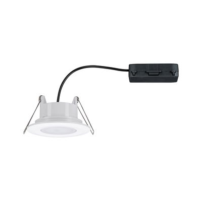 White LED recessed spotlight made of plastic with black cable and connector box for modern lighting