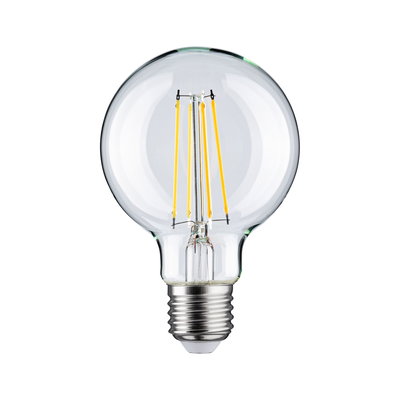 Ampoule LED classique avec verre transparent et filaments jaunes visibles pour un éclairage économique