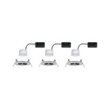 Trois spots encastrés LED blancs avec câble noir et ressorts métalliques pour montage au plafond
