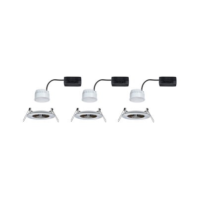 Trois spots encastrés LED blancs avec câble noir et ressorts métalliques pour montage au plafond
