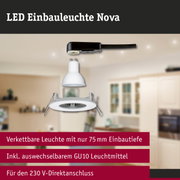 Weiße LED Einbauleuchte Nova mit GU10 Fassung und schwarzem Anschlusskabel für 230 V Direktanschluss