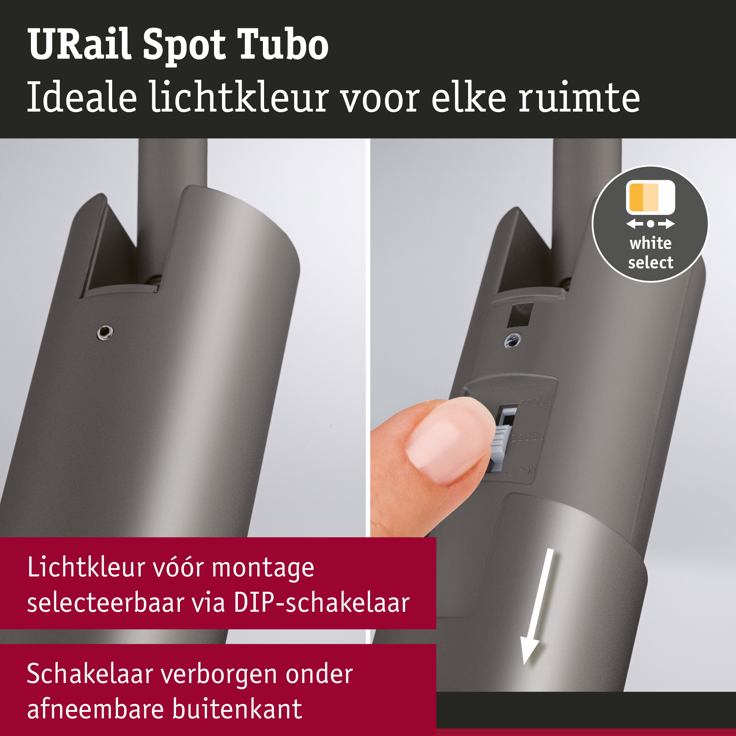 URail Railspot Tubo Losse spot 250lm 3,3W White Select 230V Titaanium