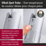 Spot URail Tubo argenté avec température de couleur réglable et interrupteur DIP pour contrôle de la lumière