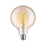 Light bulb with spiral LED filament in warm amber tone, energy-saving decorative lamp
