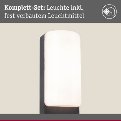 Moderne Wandlampe mit weißem Glas und schwarzem Metallgehäuse, inklusive fest verbautem Leuchtmittel