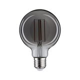 Round LED bulb with smoked glass and visible filaments for decorative lighting use