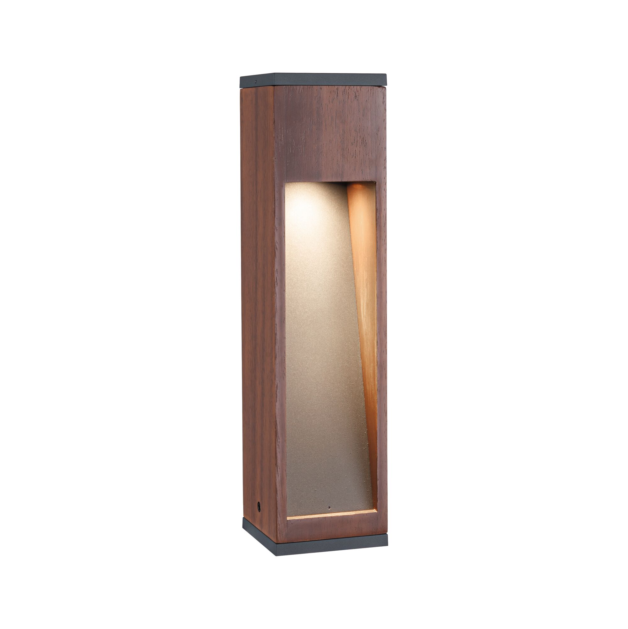 Bollard light Trabia IP44 angular 400mm 3000K 3,5W 230lm 230V 38° Wood GU10 Wood Modern brown wooden outdoor wall light with integrated LED for garden lighting