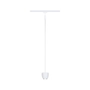 Modern white metal LED pendant light with adjustable spotlight for versatile lighting solutions