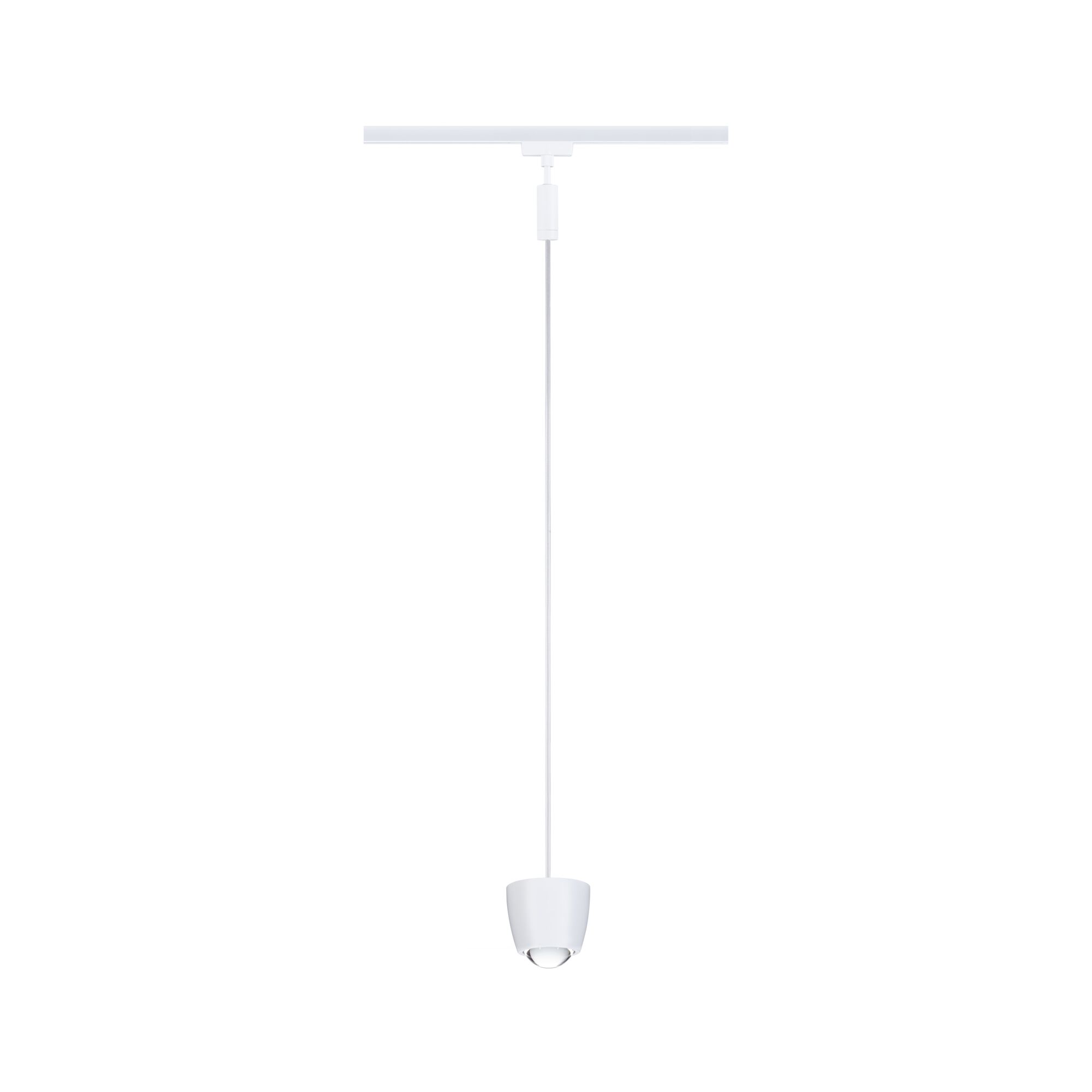 Moderner weißer LED-Pendelleuchte aus Metall mit schwenkbarem Spot für flexible Beleuchtung