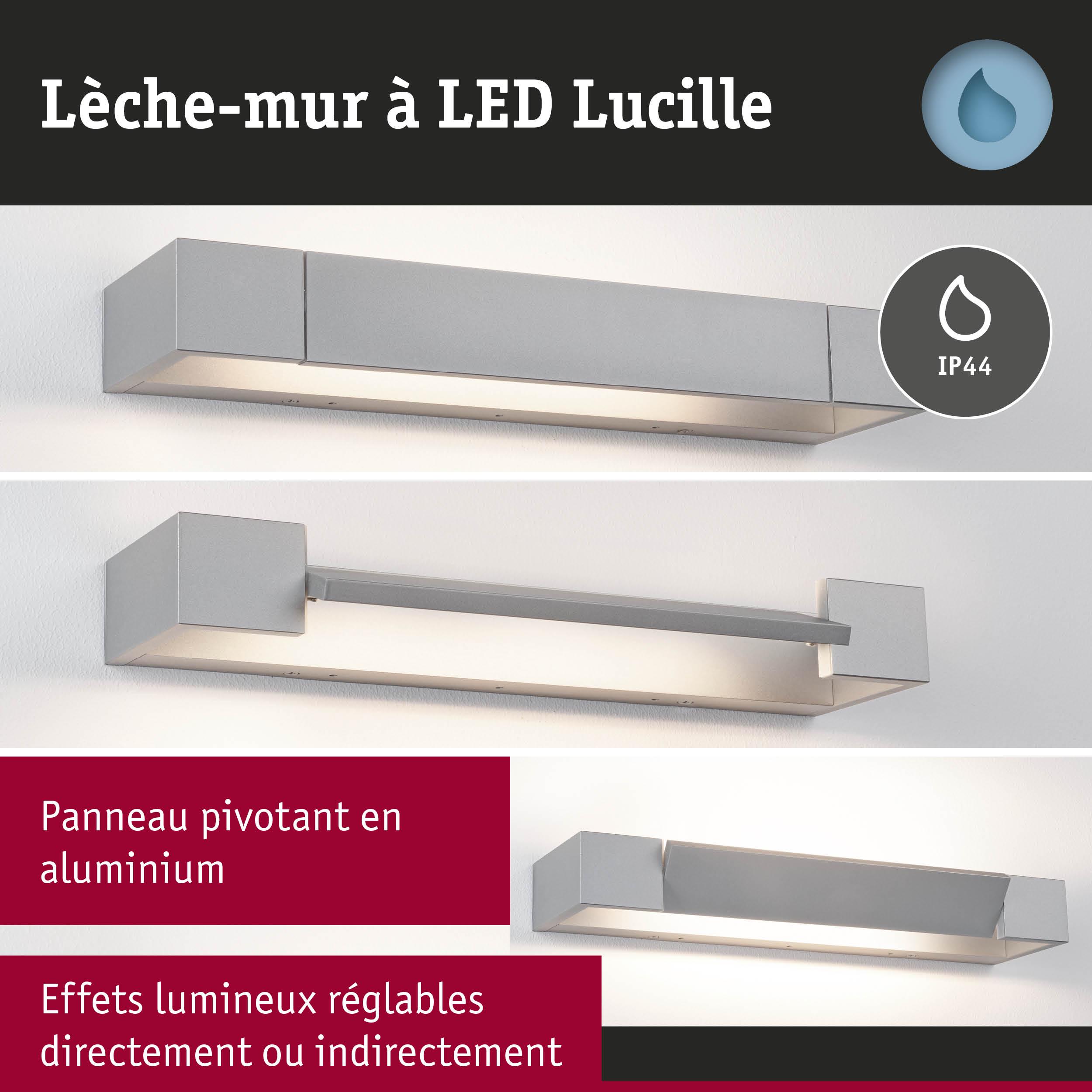 Lèche-mur LED Lucille en aluminium gris avec panneau pivotant et effets lumineux réglables
