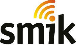 Logo mit schwarzem Schriftzug smik und orangefarbenen WLAN-Wellen für Smart-Home-Beleuchtung
