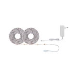 Deux bandes LED blanches avec adaptateur secteur pour solutions d'éclairage intérieur flexibles.