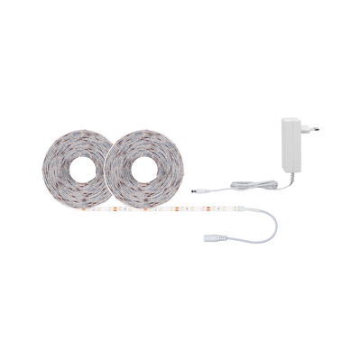 Deux bandes LED blanches avec adaptateur secteur pour solutions d'éclairage intérieur flexibles.