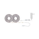 Two white LED light strips with power adapter for flexible indoor lighting solutions.