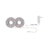 Deux bandes LED blanches avec adaptateur secteur pour solutions d'éclairage intérieur flexibles.